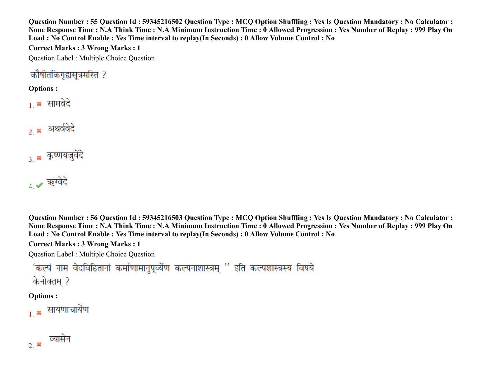 BHU RET Rigveda 2021 Question Paper - Page 45