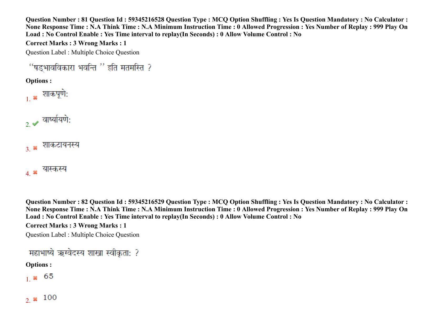 BHU RET Rigveda 2021 Question Paper - Page 61