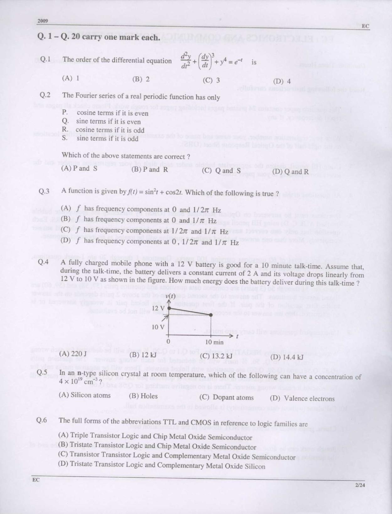 GATE 2009 Electronics and Communication Engineering (EC) Question Paper with Answer Key - Page 2