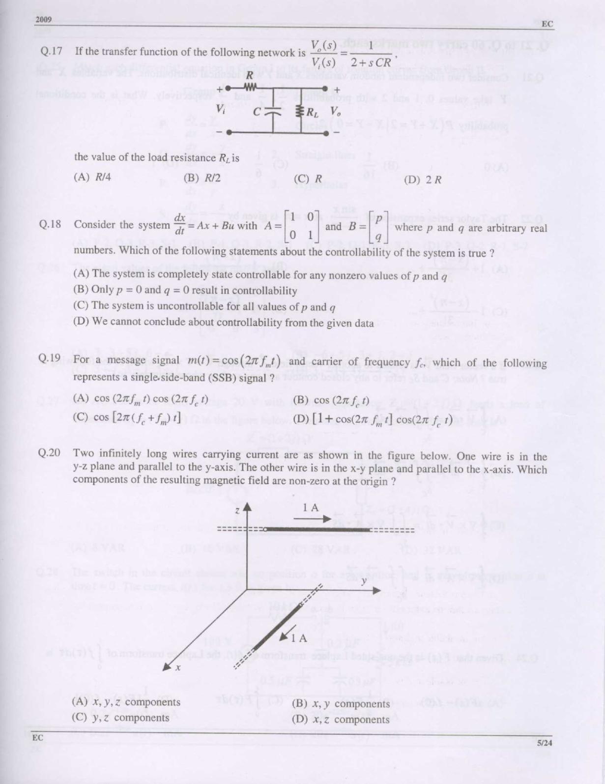 GATE 2009 Electronics and Communication Engineering (EC) Question Paper with Answer Key - Page 5