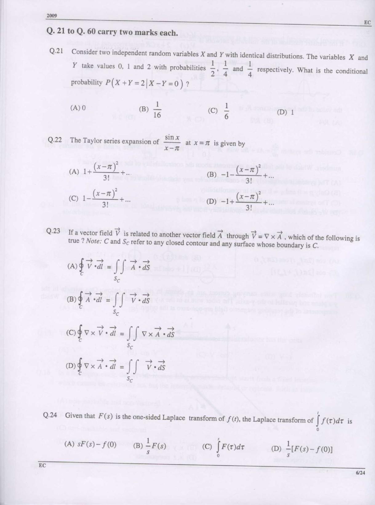 GATE 2009 Electronics and Communication Engineering (EC) Question Paper with Answer Key - Page 6
