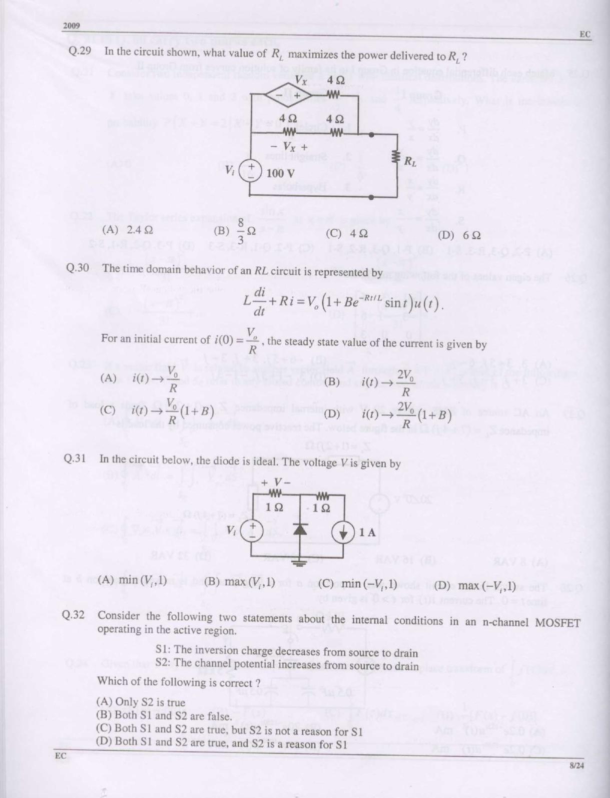 GATE 2009 Electronics and Communication Engineering (EC) Question Paper with Answer Key - Page 8