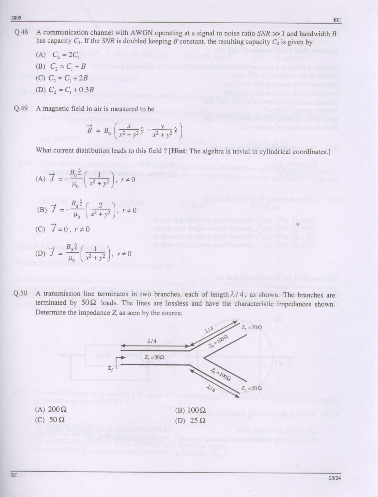 GATE 2009 Electronics and Communication Engineering (EC) Question Paper with Answer Key - Page 13