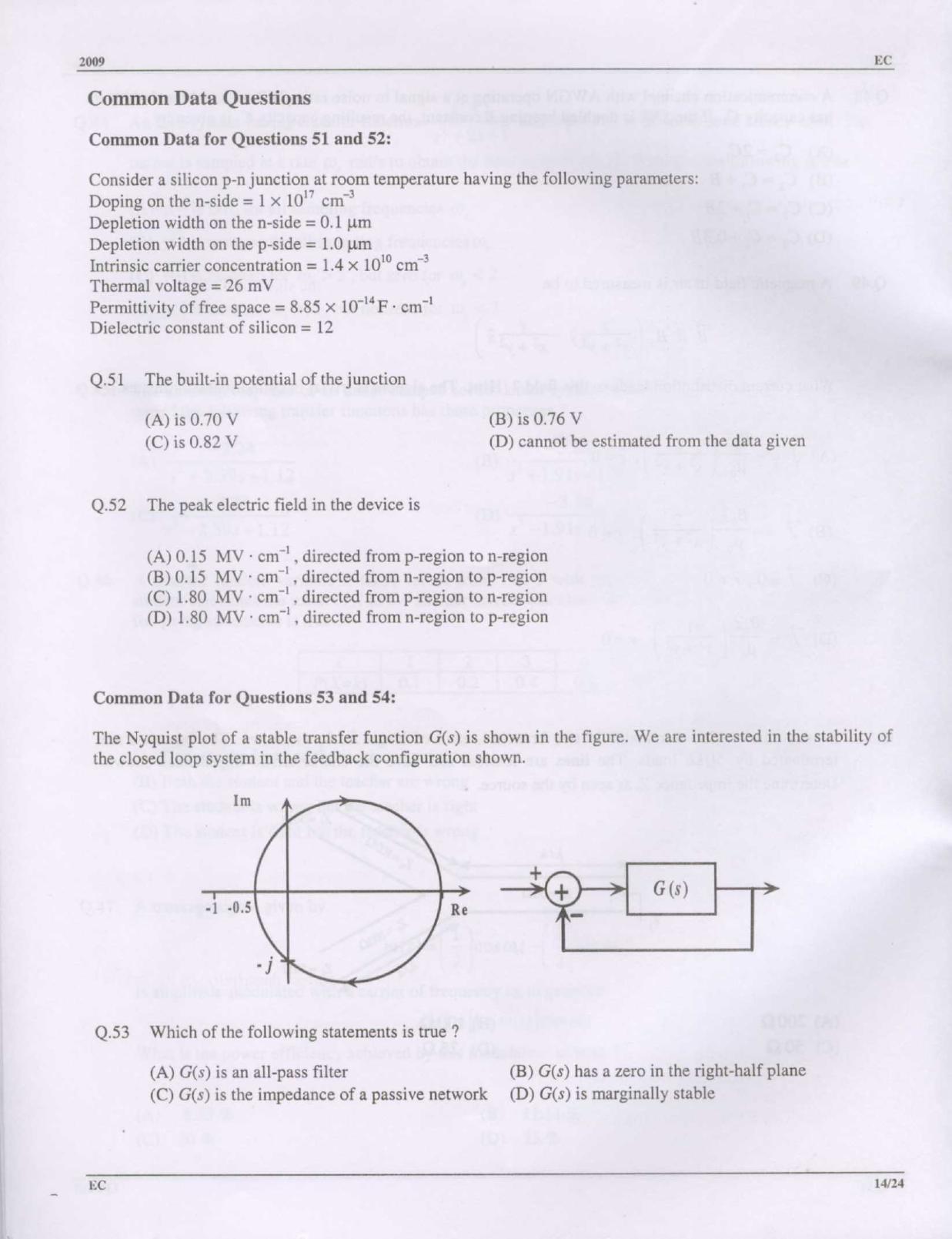 GATE 2009 Electronics and Communication Engineering (EC) Question Paper with Answer Key - Page 14