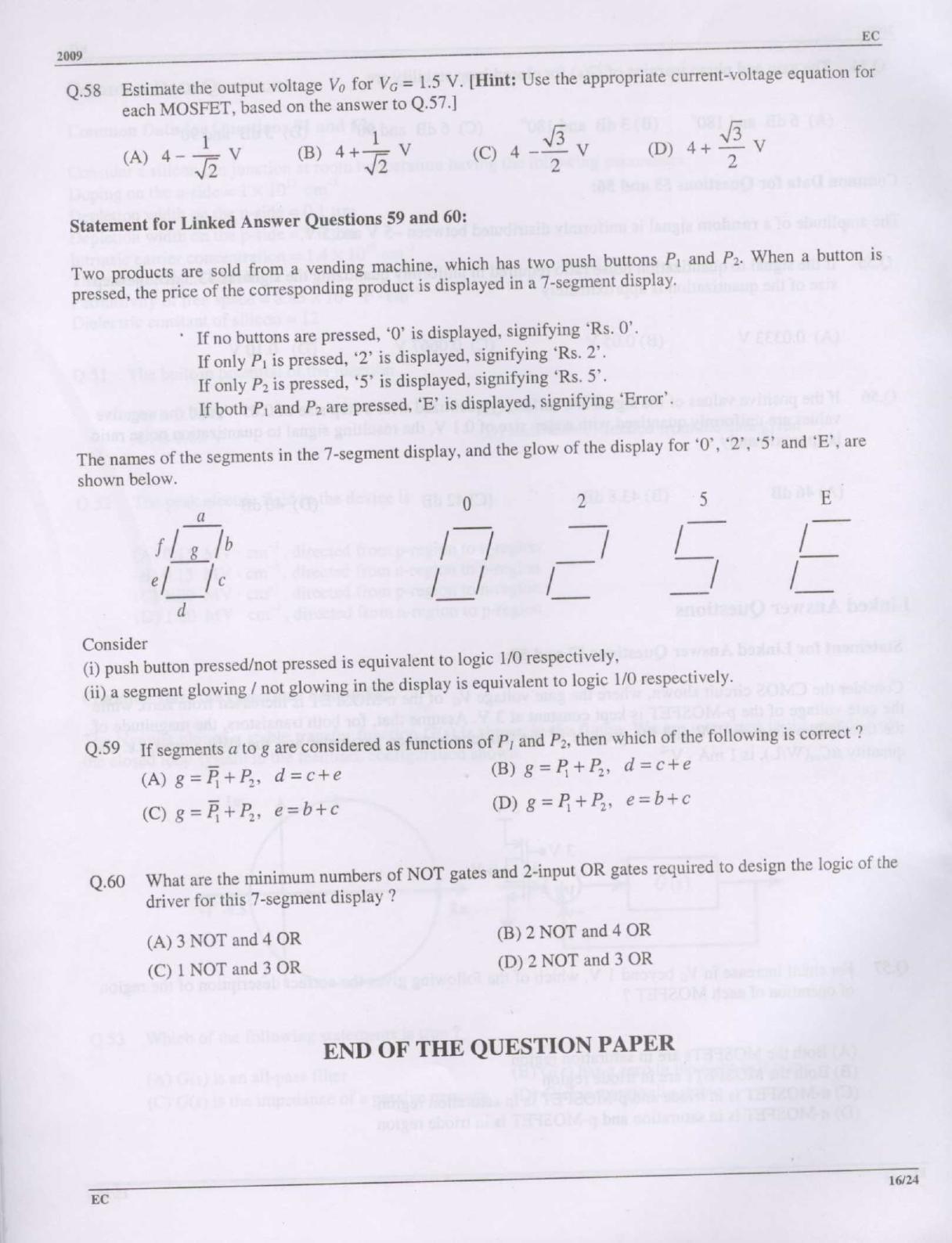 GATE 2009 Electronics and Communication Engineering (EC) Question Paper with Answer Key - Page 16