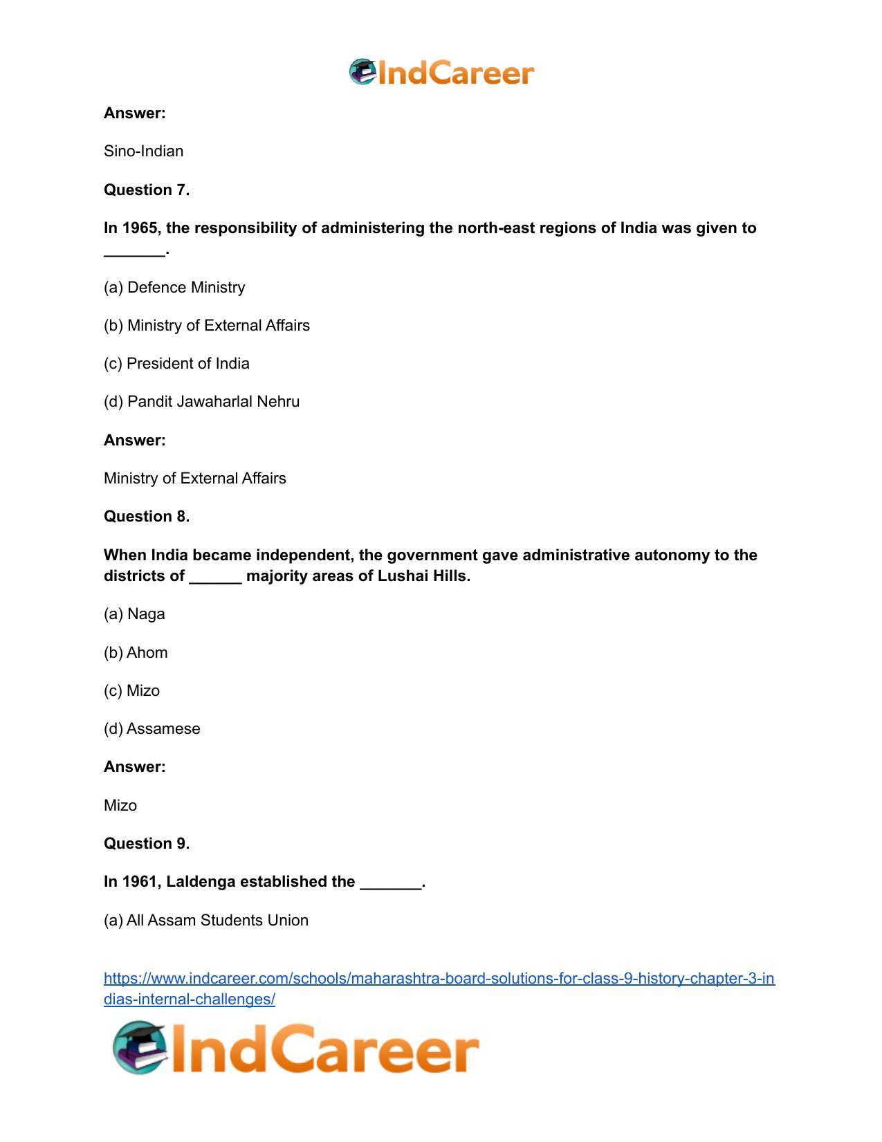 Maharashtra Board Solutions for Class 9- History: Chapter 3- India’s Internal Challenges - Page 9