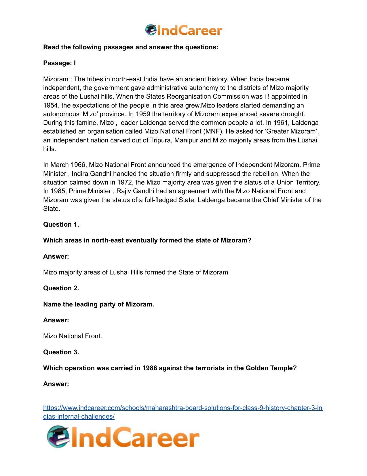 Maharashtra Board Solutions for Class 9- History: Chapter 3- India’s Internal Challenges - Page 18