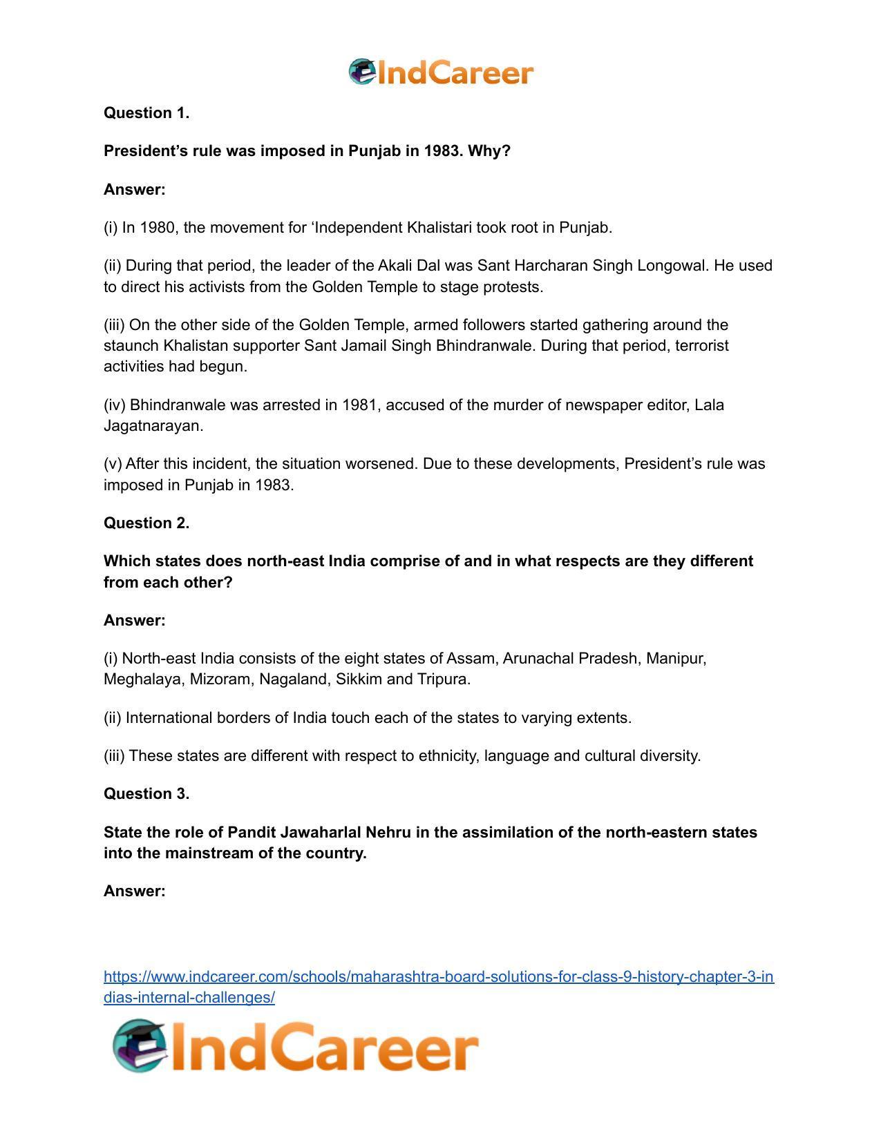 Maharashtra Board Solutions for Class 9- History: Chapter 3- India’s Internal Challenges - Page 20