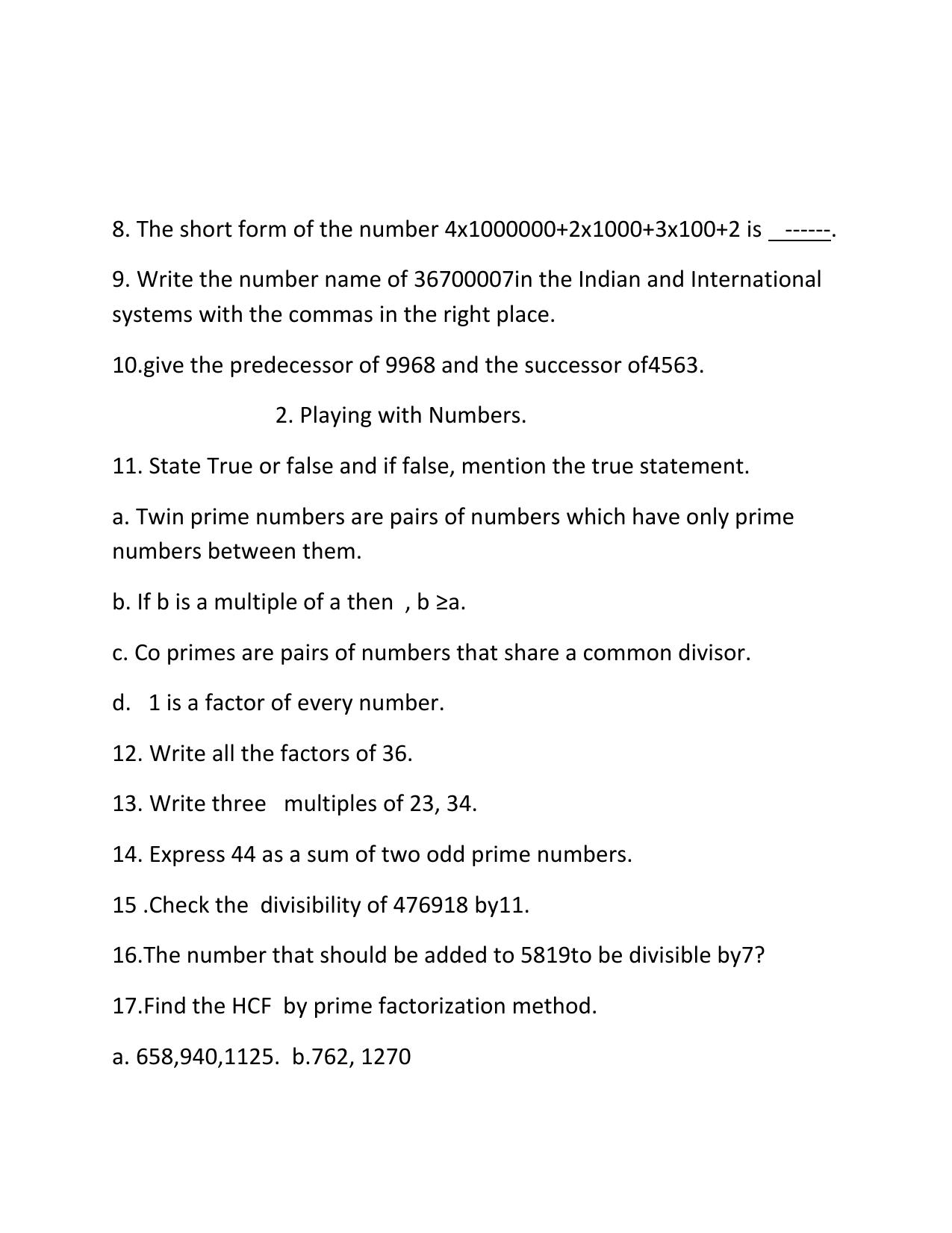 CBSE Worksheets for Class 6 Maths Assignment 2 - Page 2