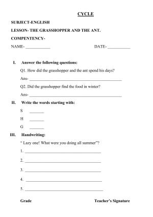 Worksheet for Class 2 English Assignment 87 The Grasshoper