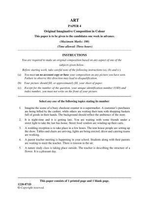 ISC Class 12 2020 Art Paper IV Question Paper