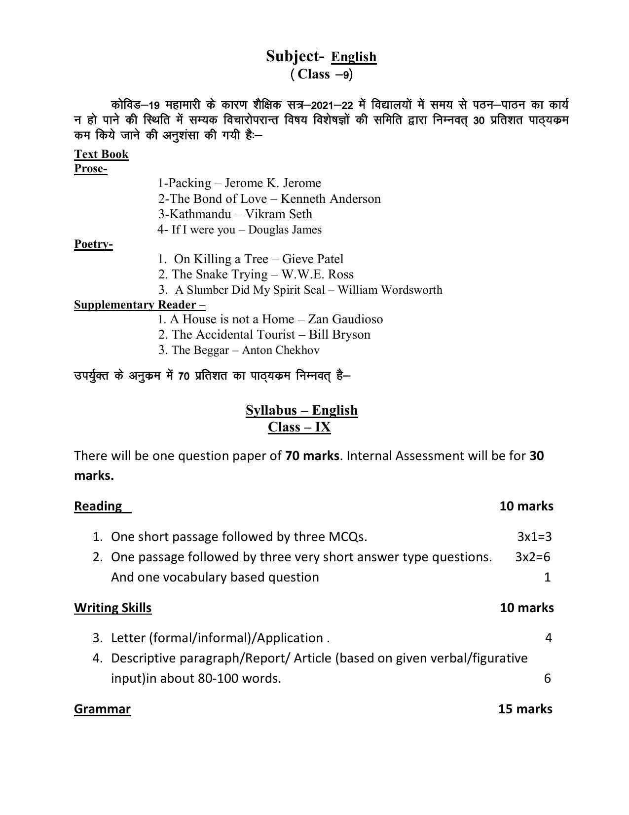 UP Board 9th Syllabus English - Page 1