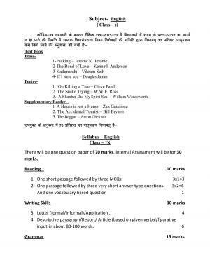 UP Board 9th Syllabus English