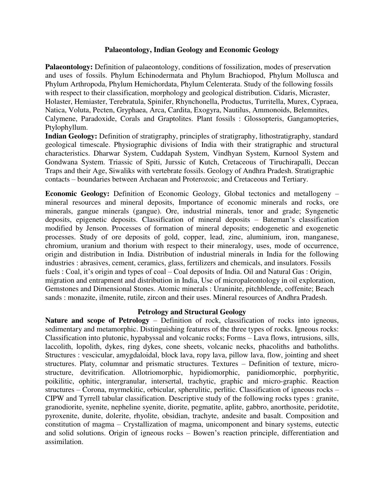 AP PGCET GEOLOGY Syllabus - Page 1