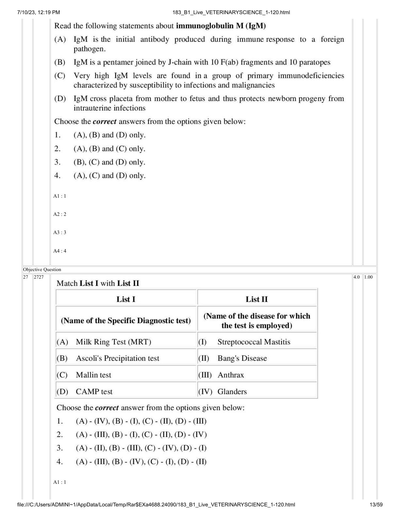 ICAR AIEEA PG 2023 VETERINARY SCIENCE Question Paper - Page 13