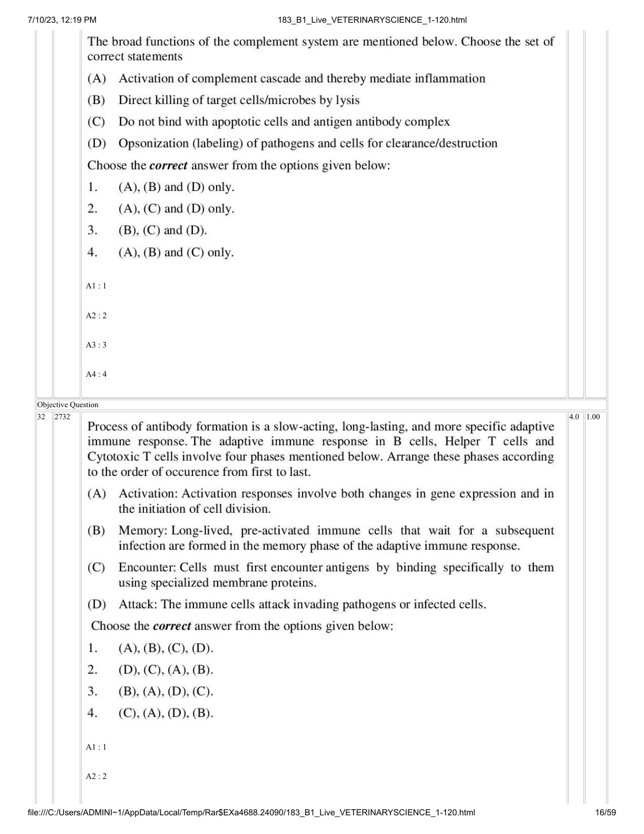ICAR AIEEA PG 2023 VETERINARY SCIENCE Question Paper - Page 16