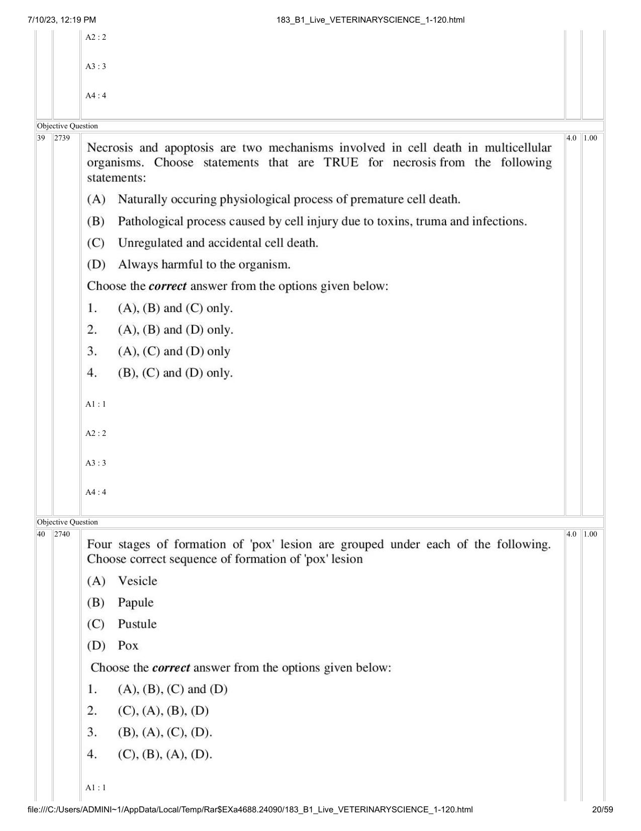 ICAR AIEEA PG 2023 VETERINARY SCIENCE Question Paper - Page 20