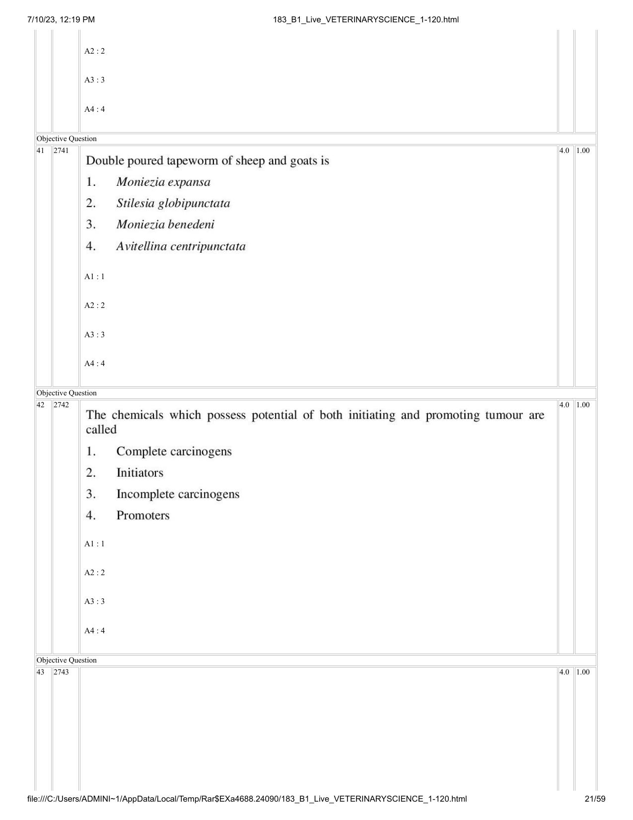 ICAR AIEEA PG 2023 VETERINARY SCIENCE Question Paper - Page 21