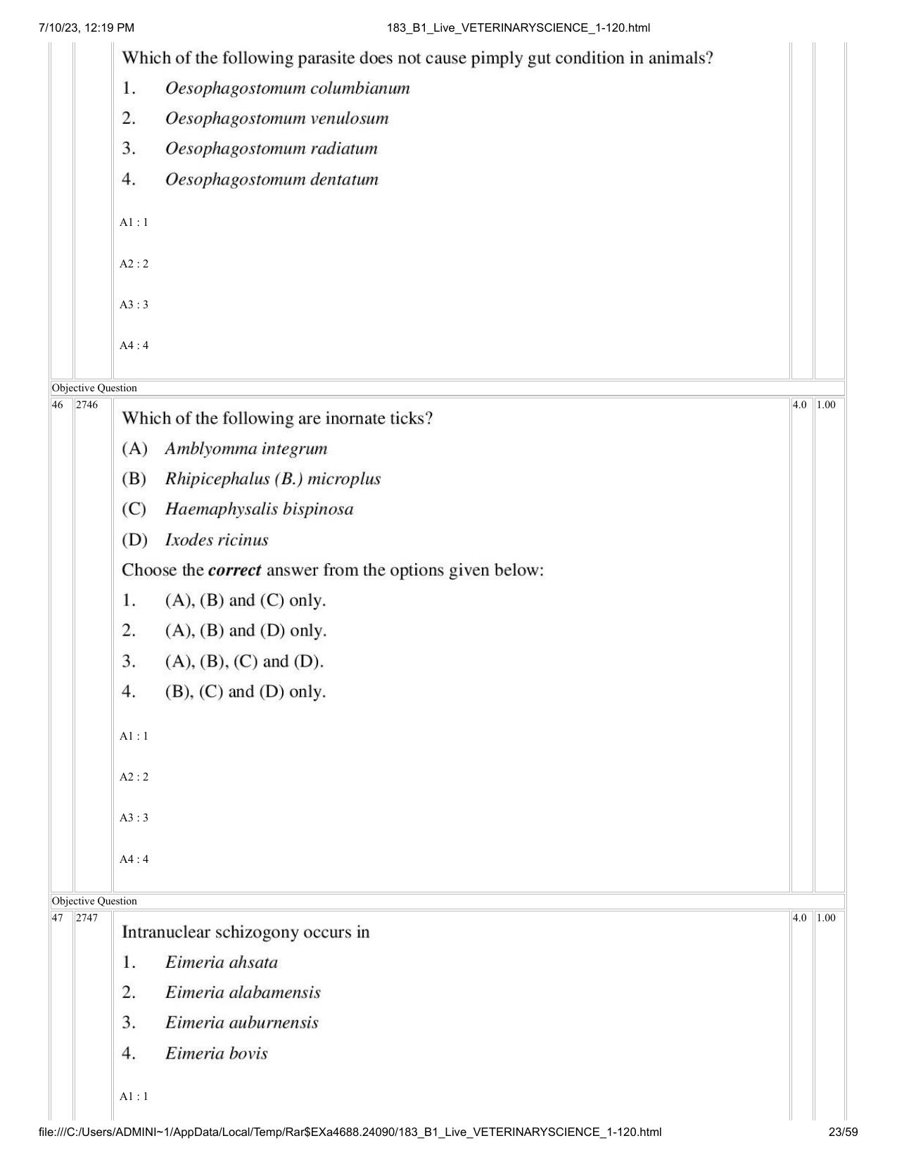 ICAR AIEEA PG 2023 VETERINARY SCIENCE Question Paper - Page 23