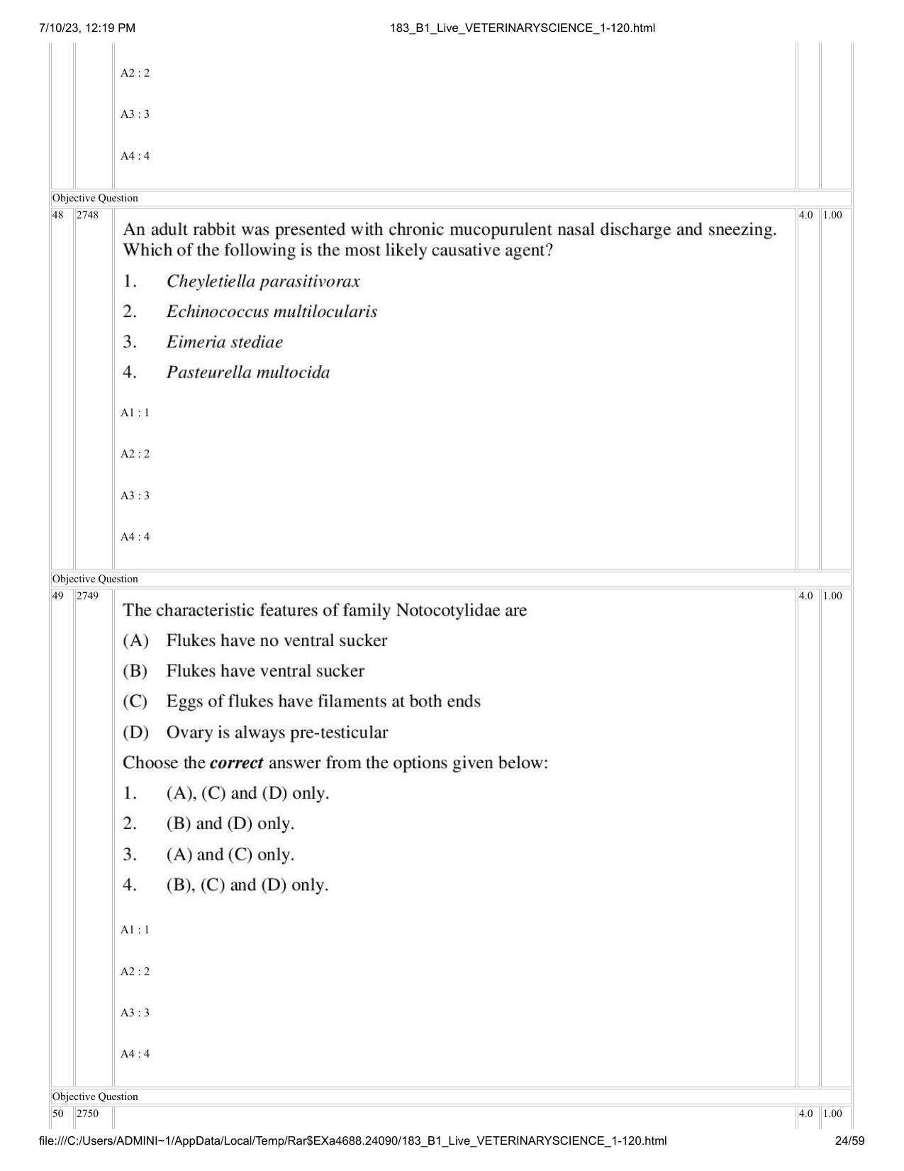 ICAR AIEEA PG 2023 VETERINARY SCIENCE Question Paper - Page 24