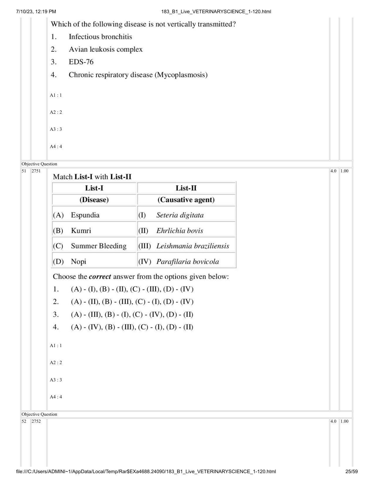ICAR AIEEA PG 2023 VETERINARY SCIENCE Question Paper - Page 25