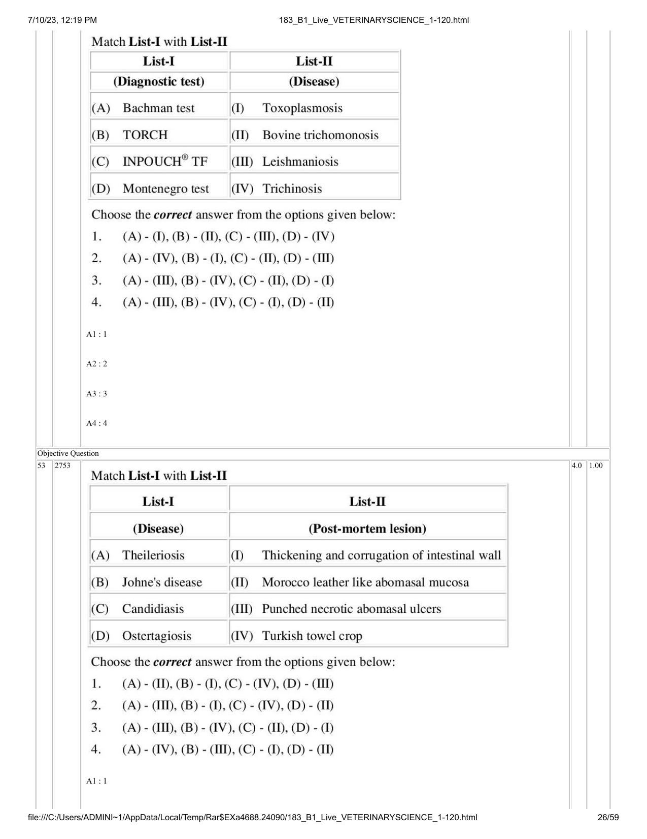 ICAR AIEEA PG 2023 VETERINARY SCIENCE Question Paper - Page 26