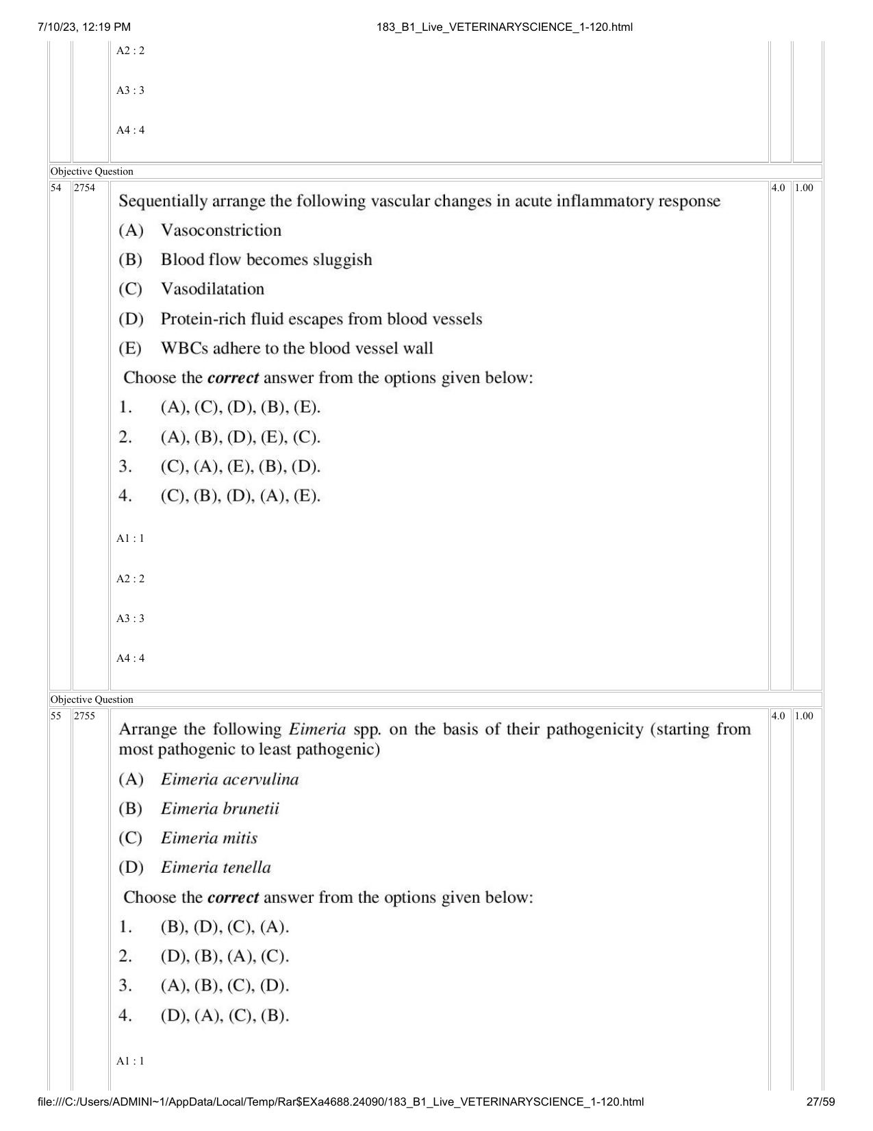 ICAR AIEEA PG 2023 VETERINARY SCIENCE Question Paper - Page 27