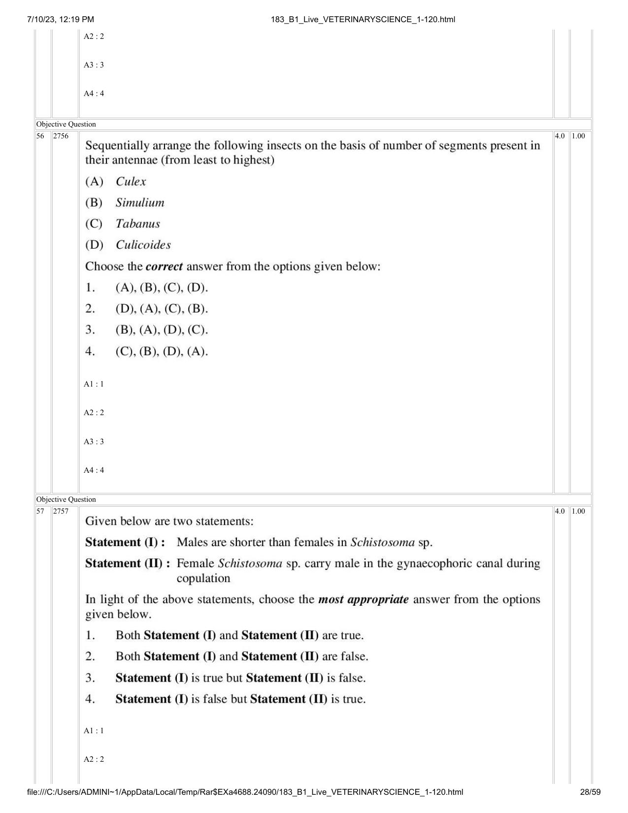 ICAR AIEEA PG 2023 VETERINARY SCIENCE Question Paper - Page 28