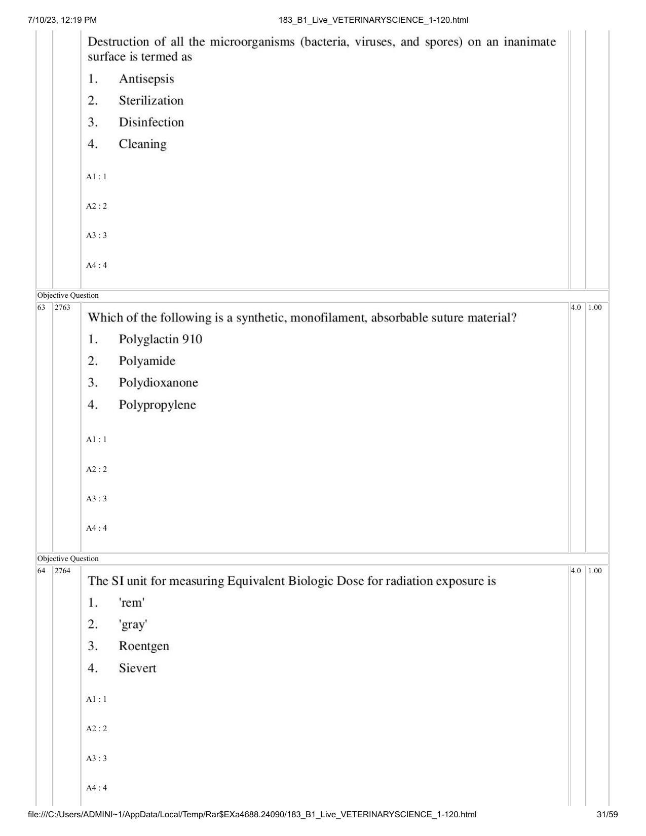 ICAR AIEEA PG 2023 VETERINARY SCIENCE Question Paper - Page 31