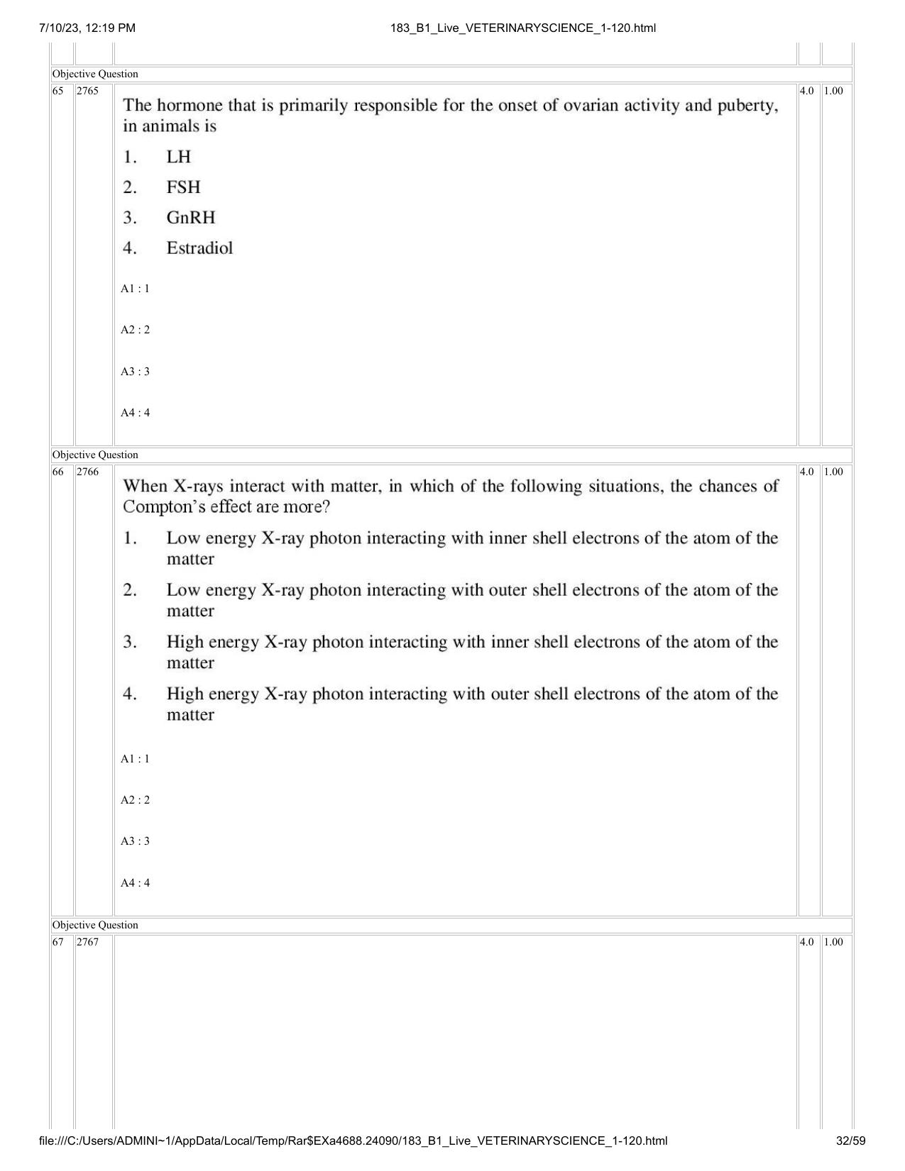 ICAR AIEEA PG 2023 VETERINARY SCIENCE Question Paper - Page 32