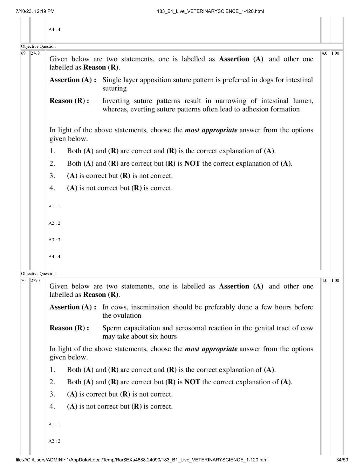 ICAR AIEEA PG 2023 VETERINARY SCIENCE Question Paper - Page 34