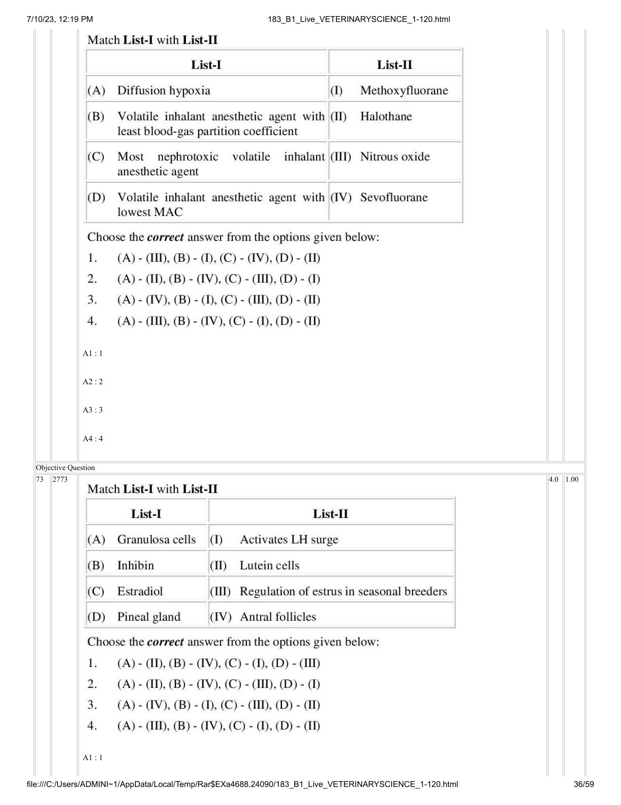 ICAR AIEEA PG 2023 VETERINARY SCIENCE Question Paper - Page 36