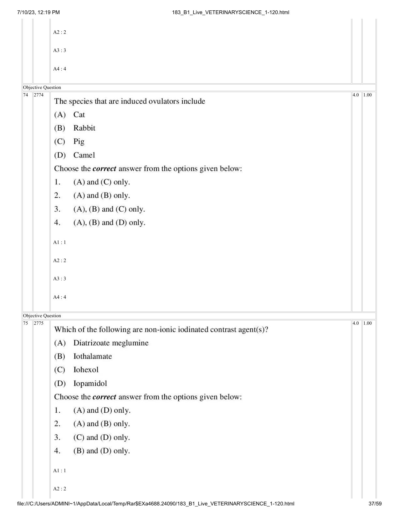 ICAR AIEEA PG 2023 VETERINARY SCIENCE Question Paper - Page 37