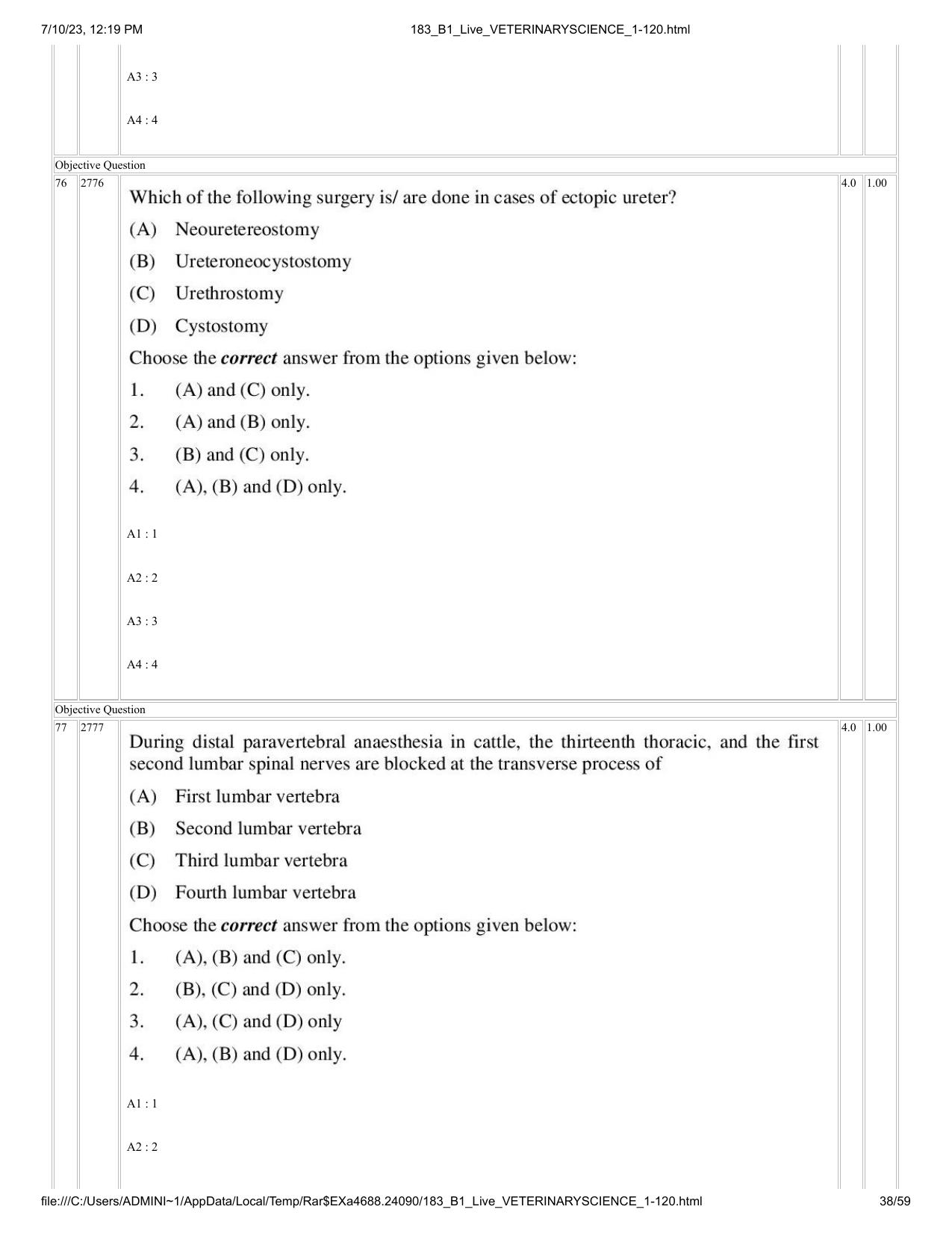 ICAR AIEEA PG 2023 VETERINARY SCIENCE Question Paper - Page 38