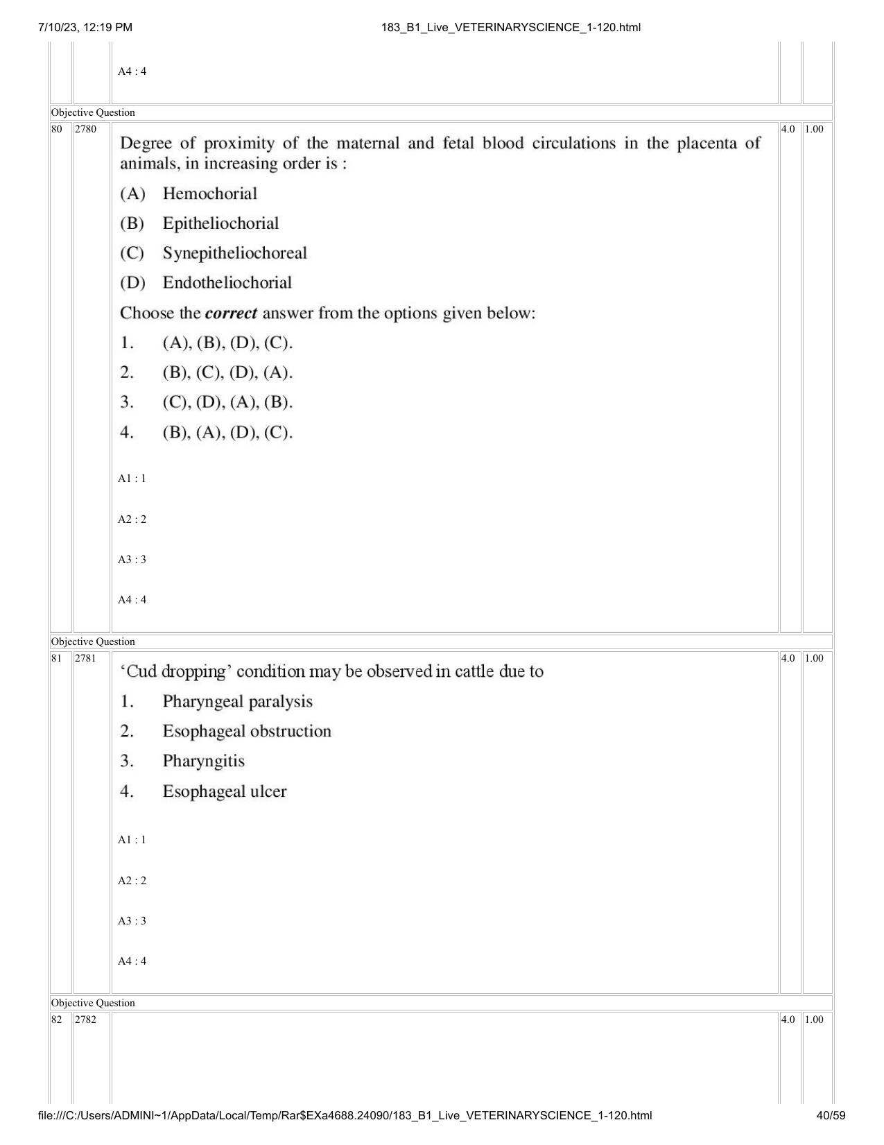 ICAR AIEEA PG 2023 VETERINARY SCIENCE Question Paper - Page 40