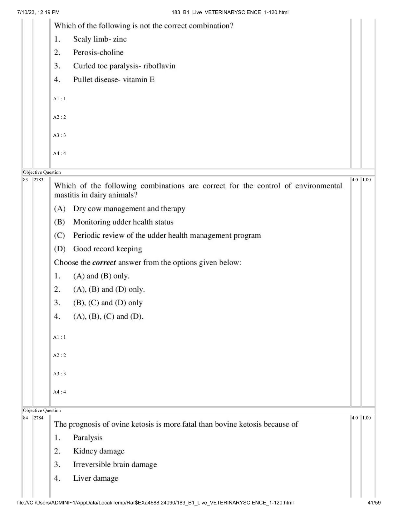 ICAR AIEEA PG 2023 VETERINARY SCIENCE Question Paper - Page 41