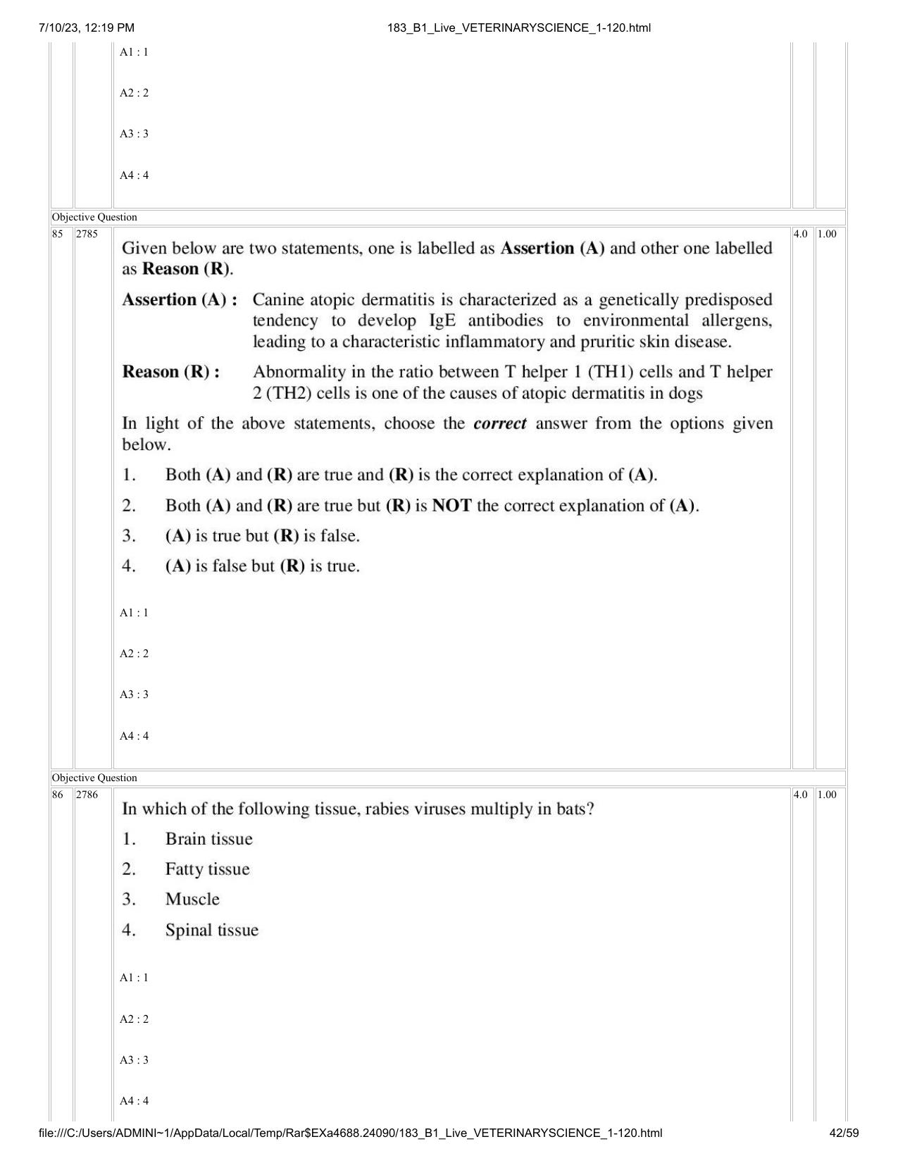 ICAR AIEEA PG 2023 VETERINARY SCIENCE Question Paper - Page 42