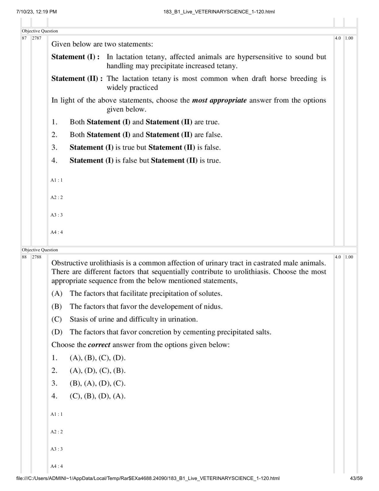 ICAR AIEEA PG 2023 VETERINARY SCIENCE Question Paper - Page 43
