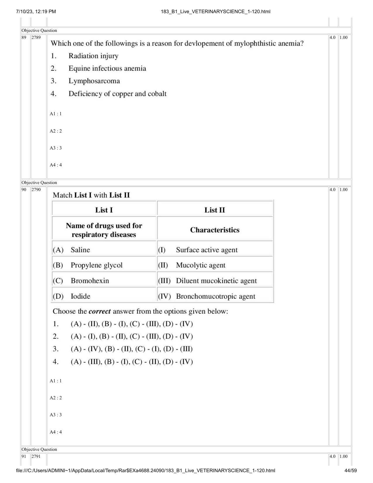 ICAR AIEEA PG 2023 VETERINARY SCIENCE Question Paper - Page 44