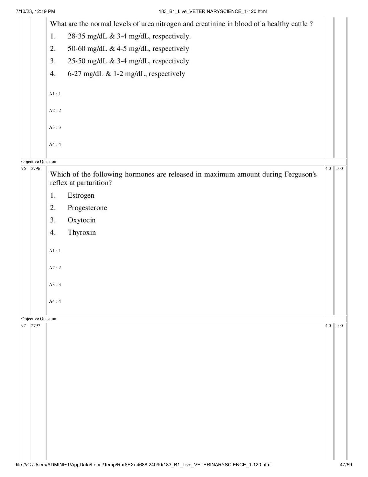 ICAR AIEEA PG 2023 VETERINARY SCIENCE Question Paper - Page 47