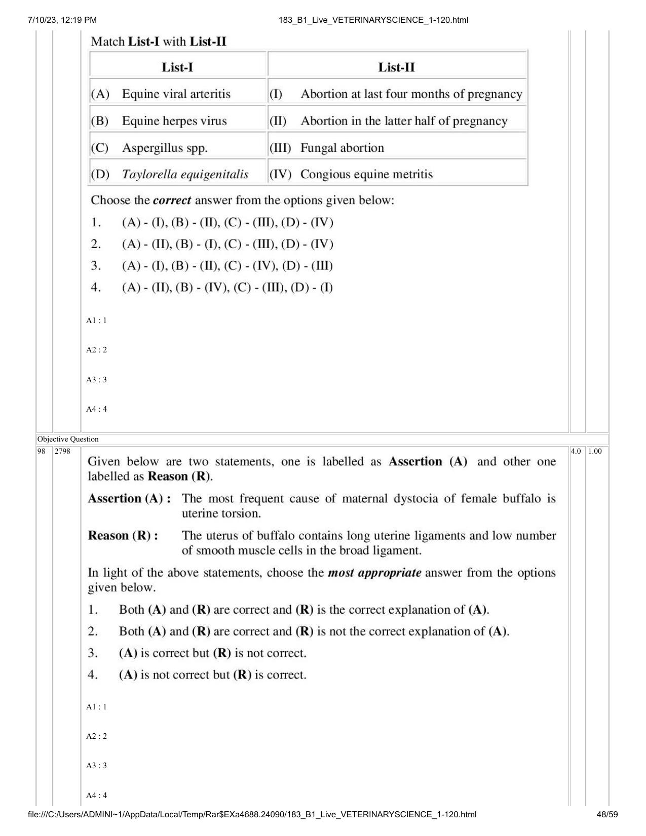 ICAR AIEEA PG 2023 VETERINARY SCIENCE Question Paper - Page 48