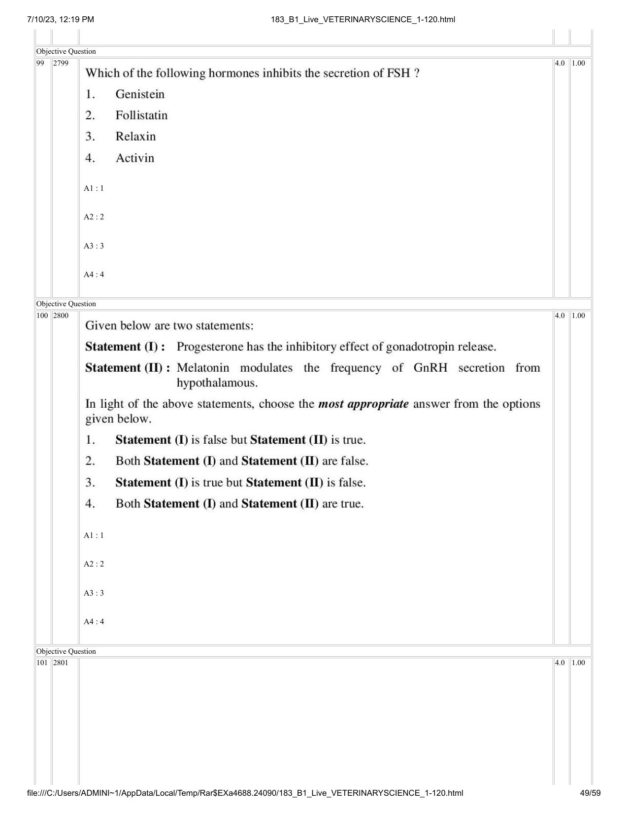 ICAR AIEEA PG 2023 VETERINARY SCIENCE Question Paper - Page 49