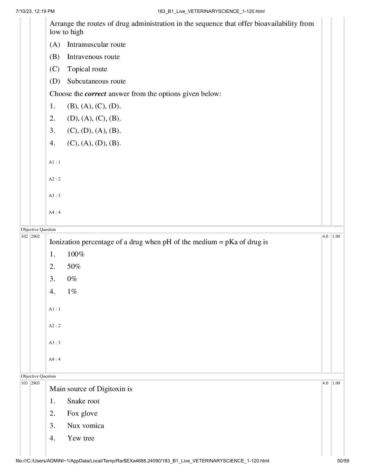 ICAR AIEEA PG 2023 VETERINARY SCIENCE Question Paper - Page 50