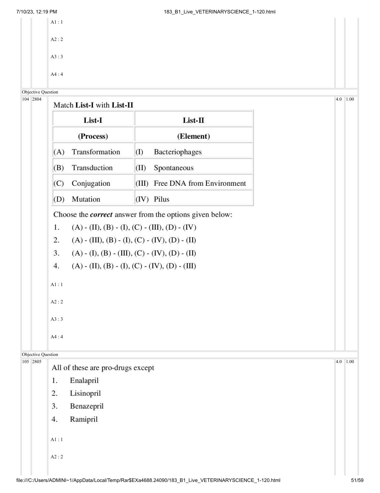 ICAR AIEEA PG 2023 VETERINARY SCIENCE Question Paper - Page 51