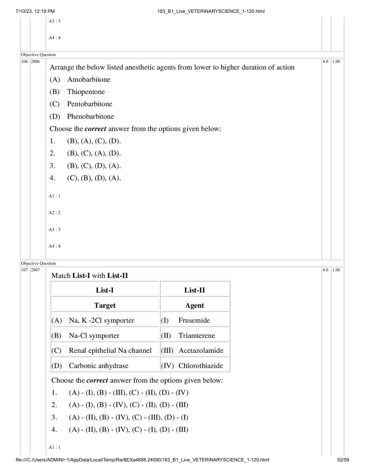 ICAR AIEEA PG 2023 VETERINARY SCIENCE Question Paper - Page 52