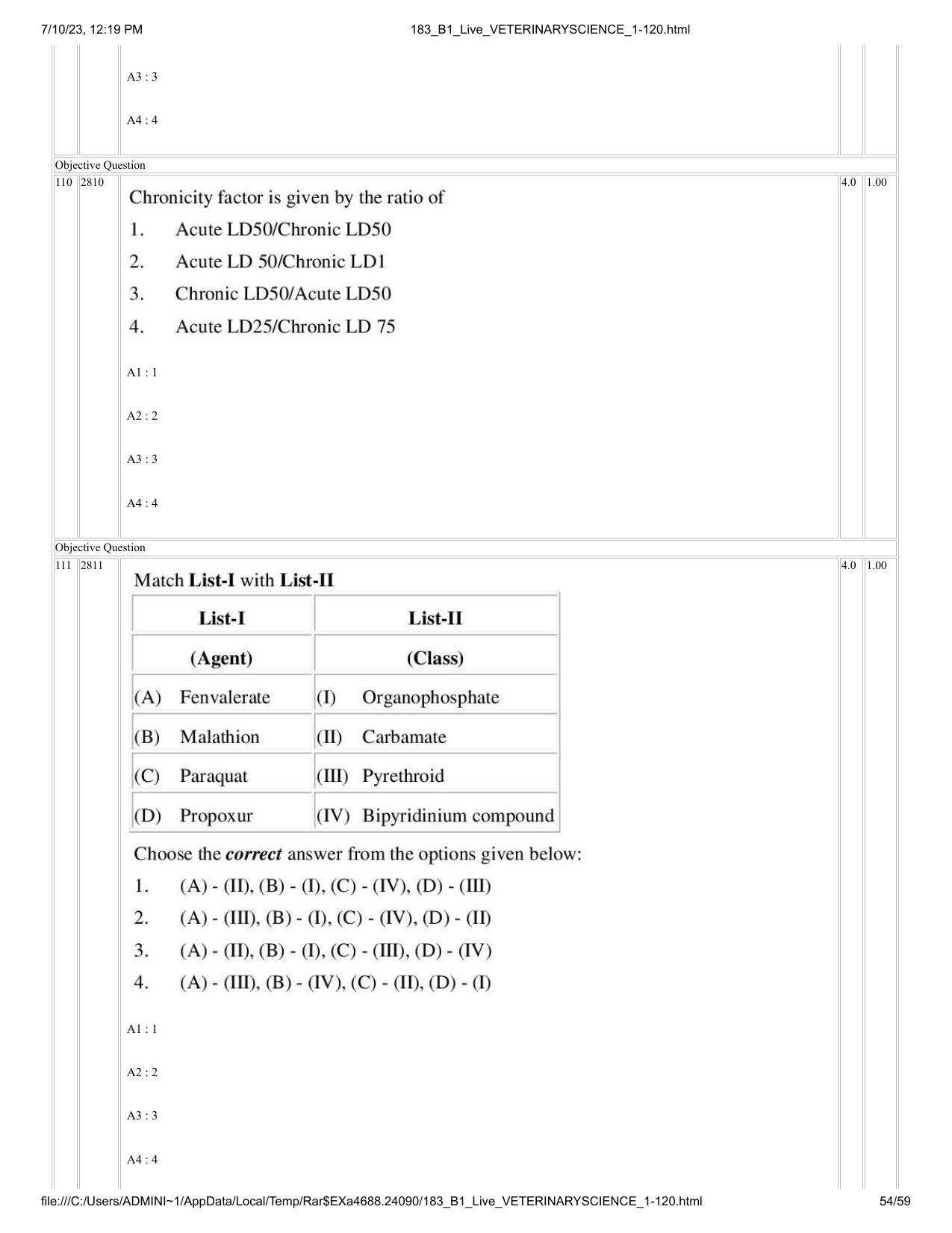 ICAR AIEEA PG 2023 VETERINARY SCIENCE Question Paper - Page 54