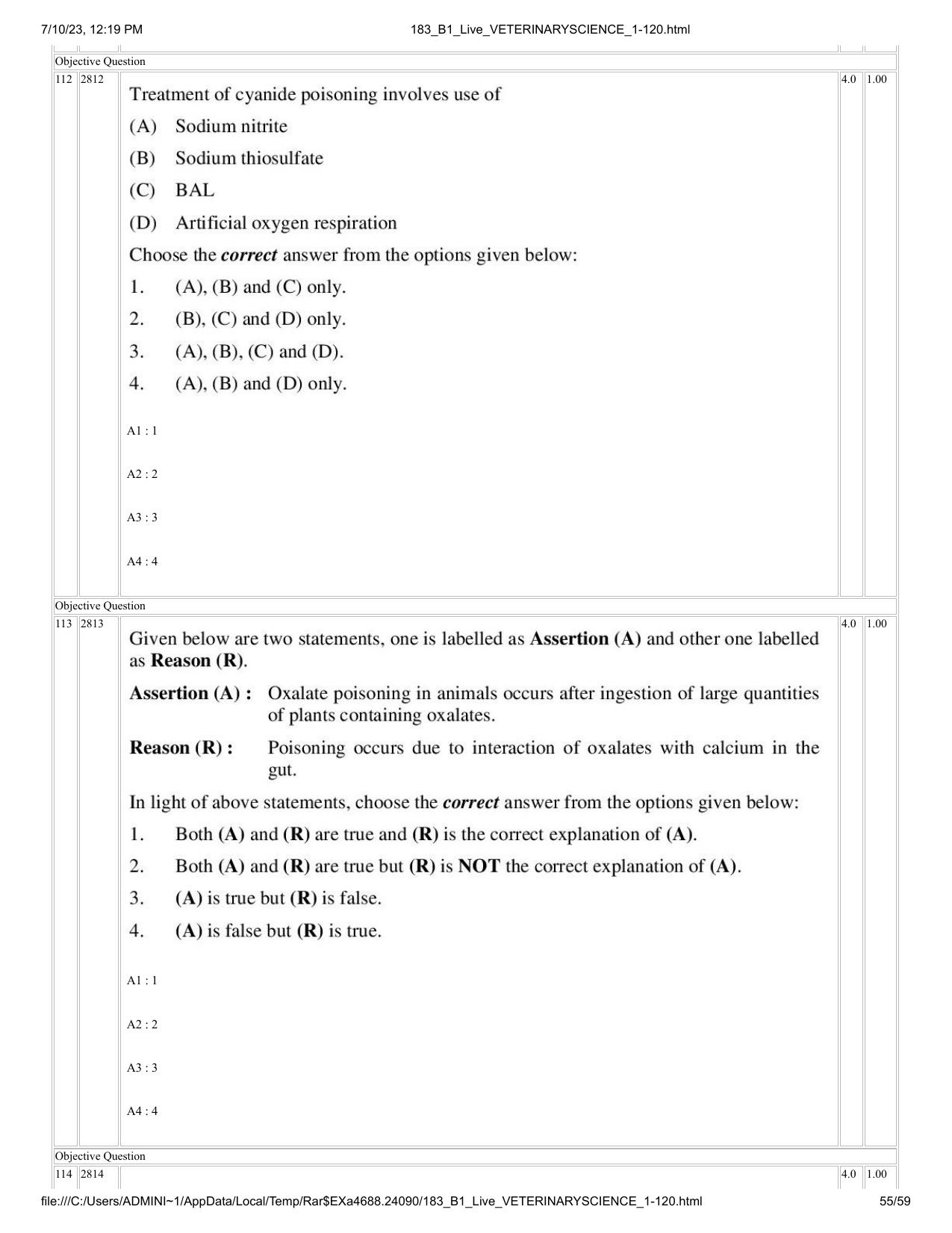 ICAR AIEEA PG 2023 VETERINARY SCIENCE Question Paper - Page 55