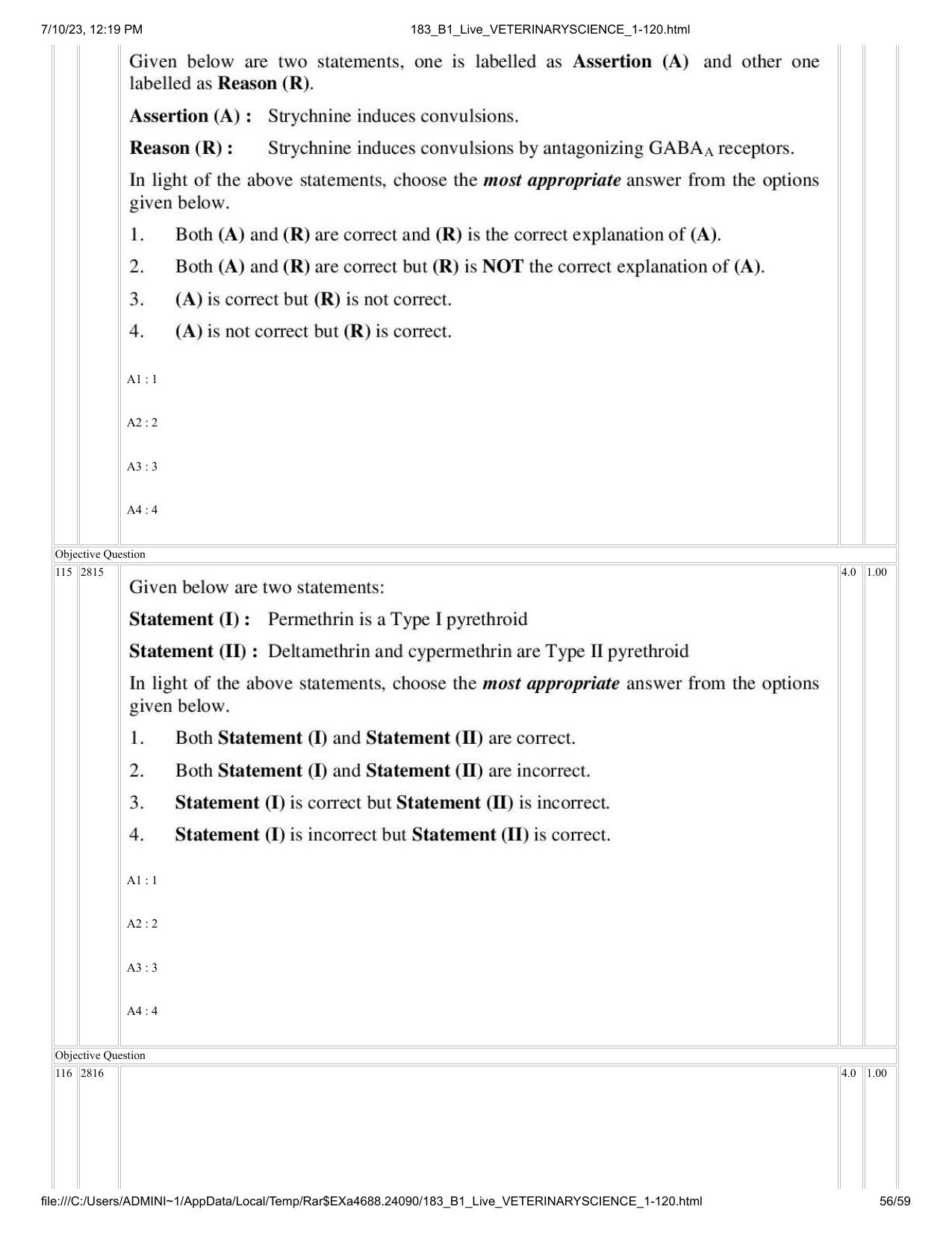 ICAR AIEEA PG 2023 VETERINARY SCIENCE Question Paper - Page 56