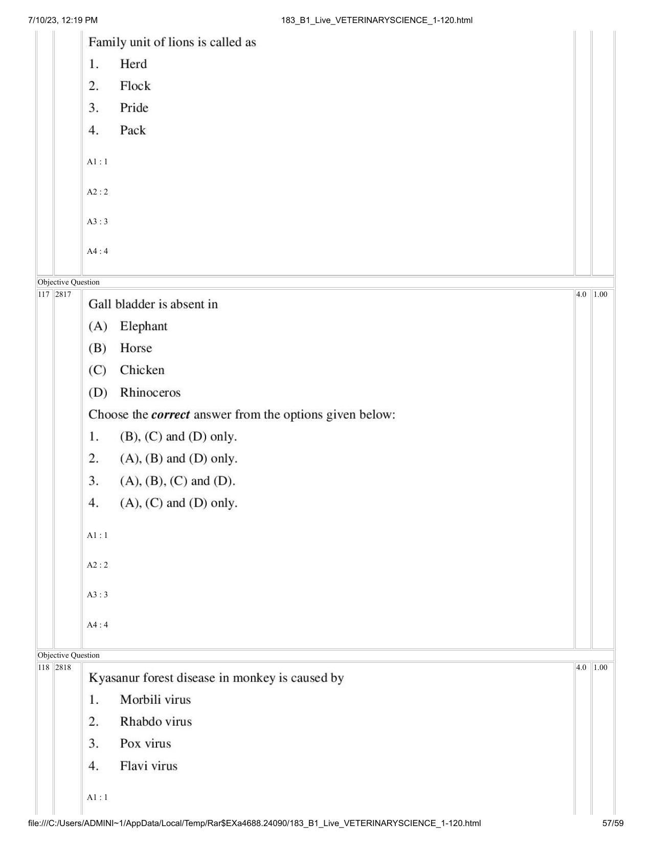 ICAR AIEEA PG 2023 VETERINARY SCIENCE Question Paper - Page 57