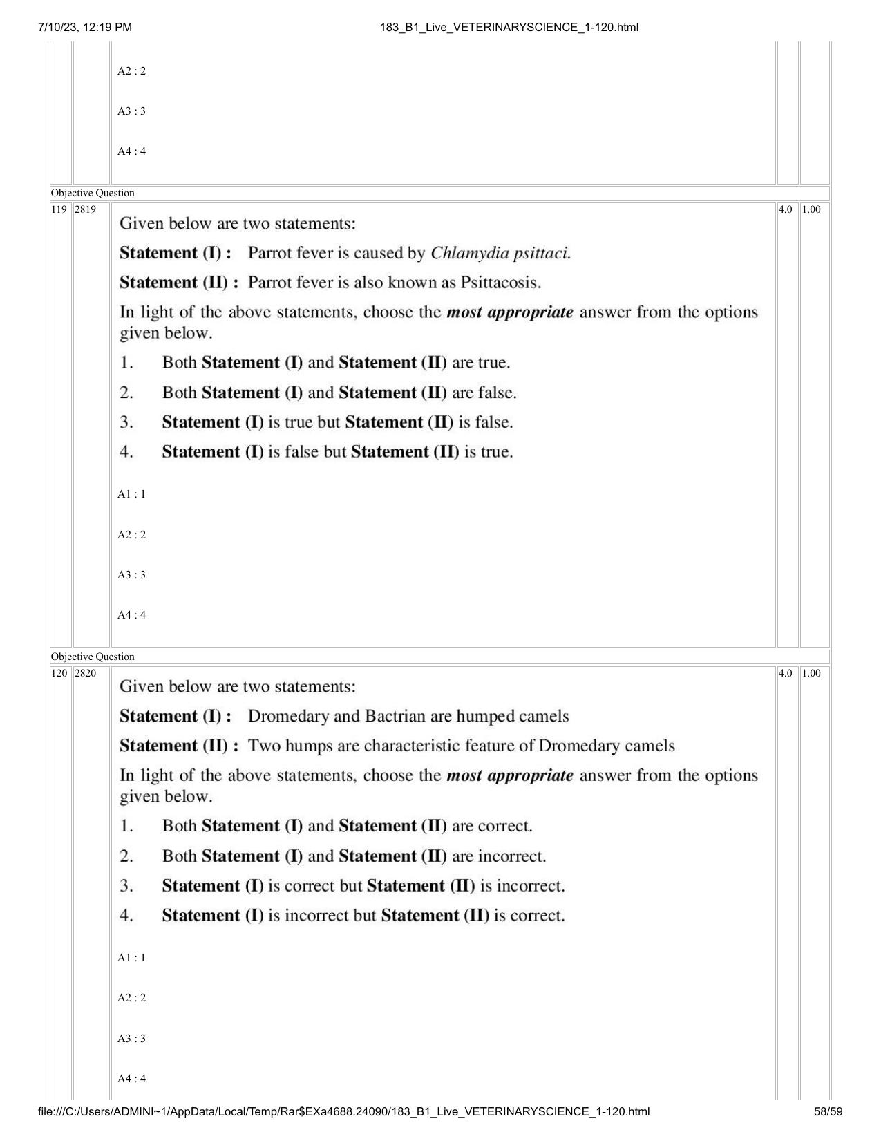 ICAR AIEEA PG 2023 VETERINARY SCIENCE Question Paper - Page 58